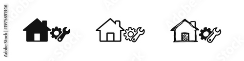 Home Repair and House Maintenance Icon Set: Solid, Outline, and Hand-Drawn Styles