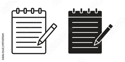 Notepad icon vector design set. Icon Symbol Black Outline and Solid