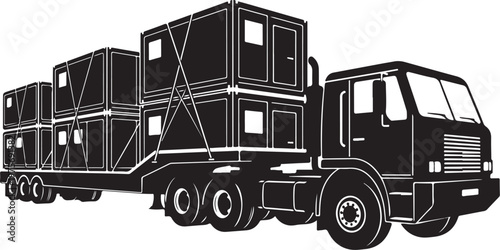 Truck, cargo truck, freight truck, transportation, logistics, vector illustration, black and white, industrial vehicle