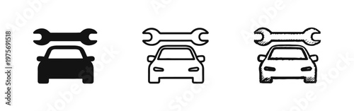 Automotive Maintenance and Car Repair Icons: Black, Line Art, and Sketch Styles