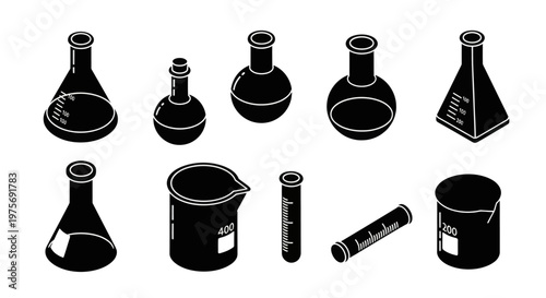 Laboratory glassware and equipment set.