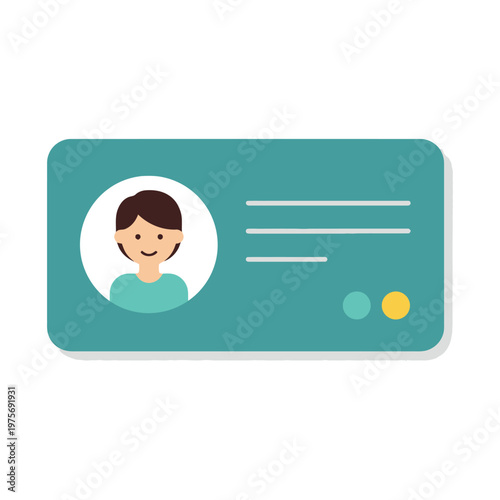 Teal id card with cartoon person's profile and placeholder text