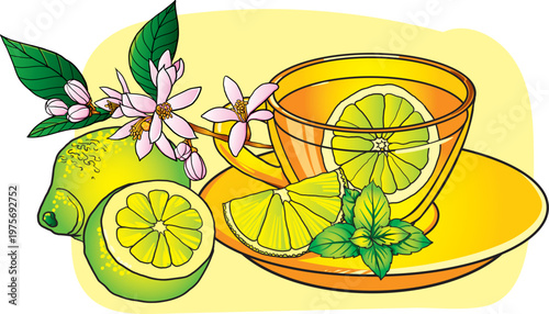 Lime Tea with Fresh Citrus and Mint – Herbal Drink Vector Illustration