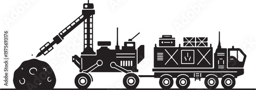 Industrial mining truck, heavy equipment vector, construction machinery, excavator silhouette