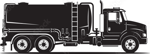 Black garbage truck, waste management vehicle, sanitation truck, industrial truck