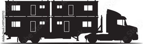 Truck, house moving, portable home, silhouette illustration