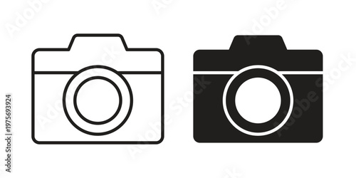 Photo Camera icon vector design set. Icon Symbol Black Outline and Solid