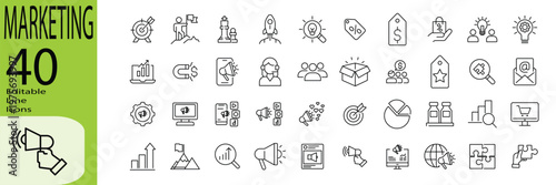 Marketing icon set. Editable stroke. Vector illustration.