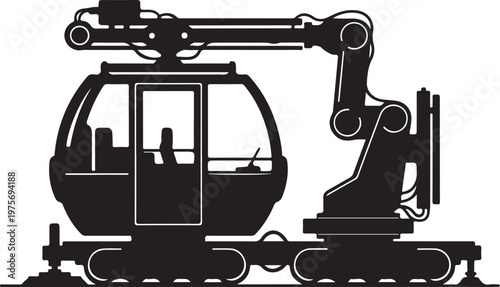 Black excavator, heavy machinery, construction equipment, industrial vehicle, silhouette
