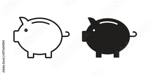 Piggy bank icon vector design set. Icon Symbol Black Outline and Solid