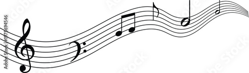 Musical Score with Notes and Treble Clef on a Wavy Staff