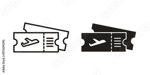 Plane Ticket icon vector design set. Icon Symbol Black Outline and Solid