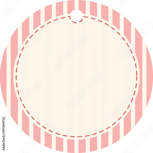 Isolated Round blank vintage gift tag template with pastel striped border. Good for tags, cards, packaging design, branding, labels and holiday decorations