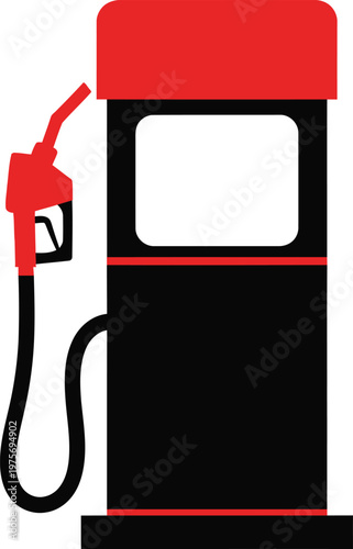 Red and Black Gas Pump with Hose and Nozzle, Isolated