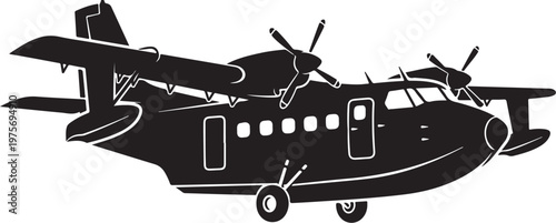 Black airplane, vector plane, silhouette aircraft, propeller illustration