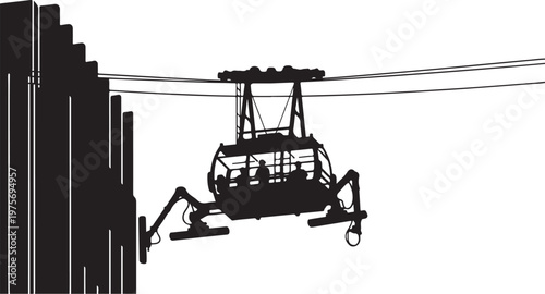 Ski lift, chairlift, mountain transportation, winter sports, cable car, silhouette, vector