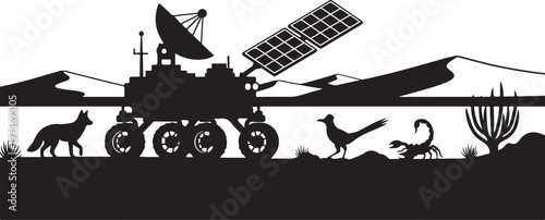 Mars Rover, Space Exploration, Planetary Silhouette, Black Icon, Vector Graphics