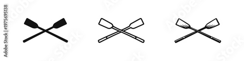 Crossed Oars Vector Icon Set - Silhouette, Outline, and Hand-Drawn Styles on White Background