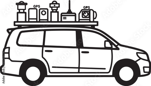 moving, vehicle, luggage, roof rack, minimalist line art illustration