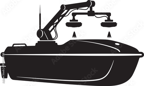 Black boat, speedboat, water sports, vector silhouette, wakeboard boat
