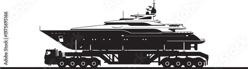 Large yacht, luxury boat, on truck trailer, transportation, vector illustration