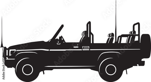 Black silhouette jeep, convertible SUV, off-road vehicle, car icon