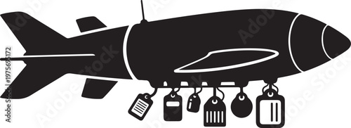 Black airplane luggage vector icon, travel symbol, airline baggage illustration, flight transportation sign