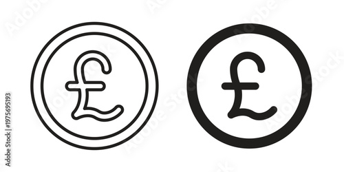 Pound icon vector design set. Icon Symbol Black Outline and Solid
