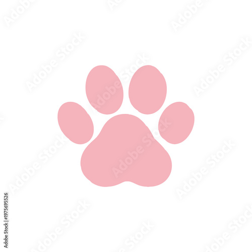 Pink dog paw print symbol on white background for pet or animal related concepts
