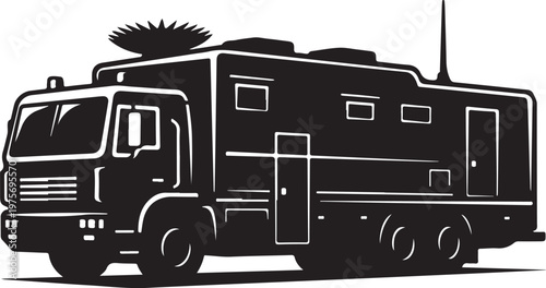 Black, vector fire truck, emergency vehicle, rescue illustration, monochrome design