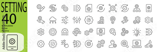 Setting icon set. Editable stroke. Vector illustration.