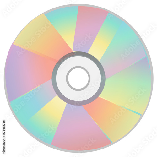 Retro Compact Disc Illustration with Rainbow Gradient, Vintage CD or DVD Data Storage Icon, 90s 2000s Media Technology Object