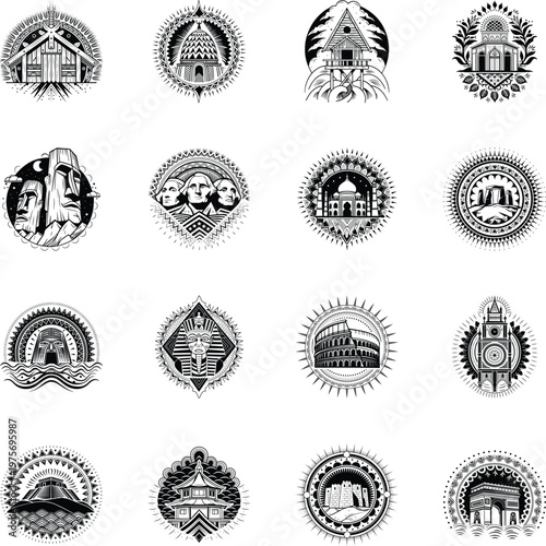 Set of Structures Glyph Style Illustrations 