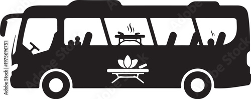 Black bus silhouette, tourist transportation, travel icon, vehicle illustration