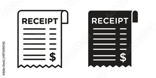 Receipt icon vector design set. Icon Symbol Black Outline and Solid