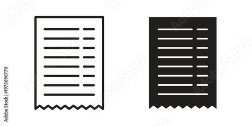 Receipt icon vector design set. Icon Symbol Black Outline and Solid