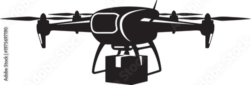 Drone, black drone, aerial vehicle, quadcopter, vector icon