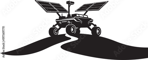 Mars rover, solar powered, robotic vehicle, space exploration, black silhouette, vector illustration