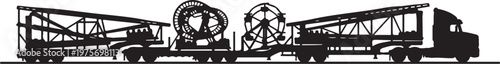 Industrial truck, heavy machinery transport, construction equipment, silhouette vector