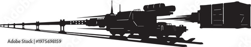 Industrial train, locomotive, rail transport, silhouette, black and white