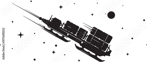 Spacecraft, spaceship, rocket ship, futuristic vehicle, black, vector illustration, astronomy, stars, celestial