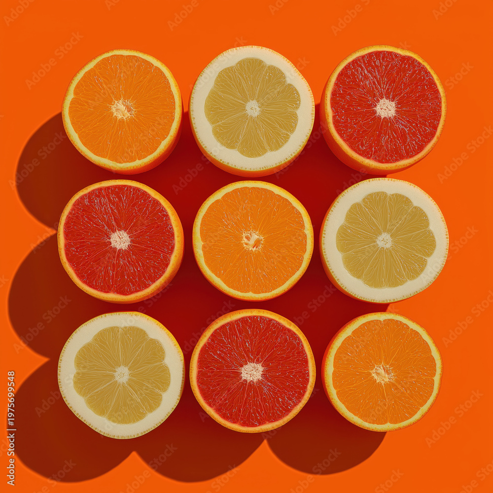 Fototapeta premium Geometric Citrus Pattern with Symmetrical Oranges