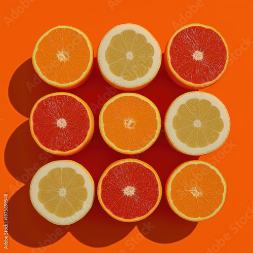 Geometric Citrus Pattern with Symmetrical Oranges