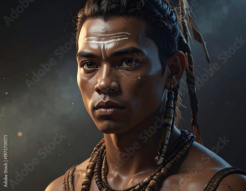 A young man with dark skin and braided hair adorned with beads