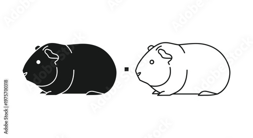Cute Guinea Pig Silhouette Comparison Design Vector