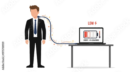 Businessman Energy Drained by Laptop Work Burnout Concept