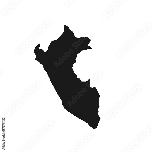 Silhouette map of Peru isolated on white background for travel and geography
