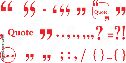 Red Punctuation Marks and Quotation Box Vector Set
