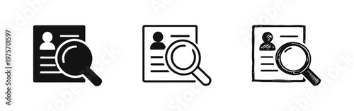 Job search and resume review icon set for the hiring process in different styles