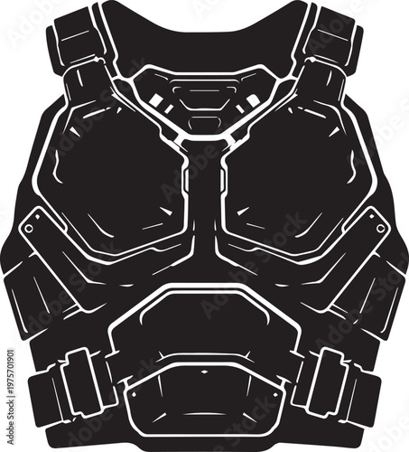 Sci fi armor vest silhouette, futuristic protective gear, military style, vector illustration